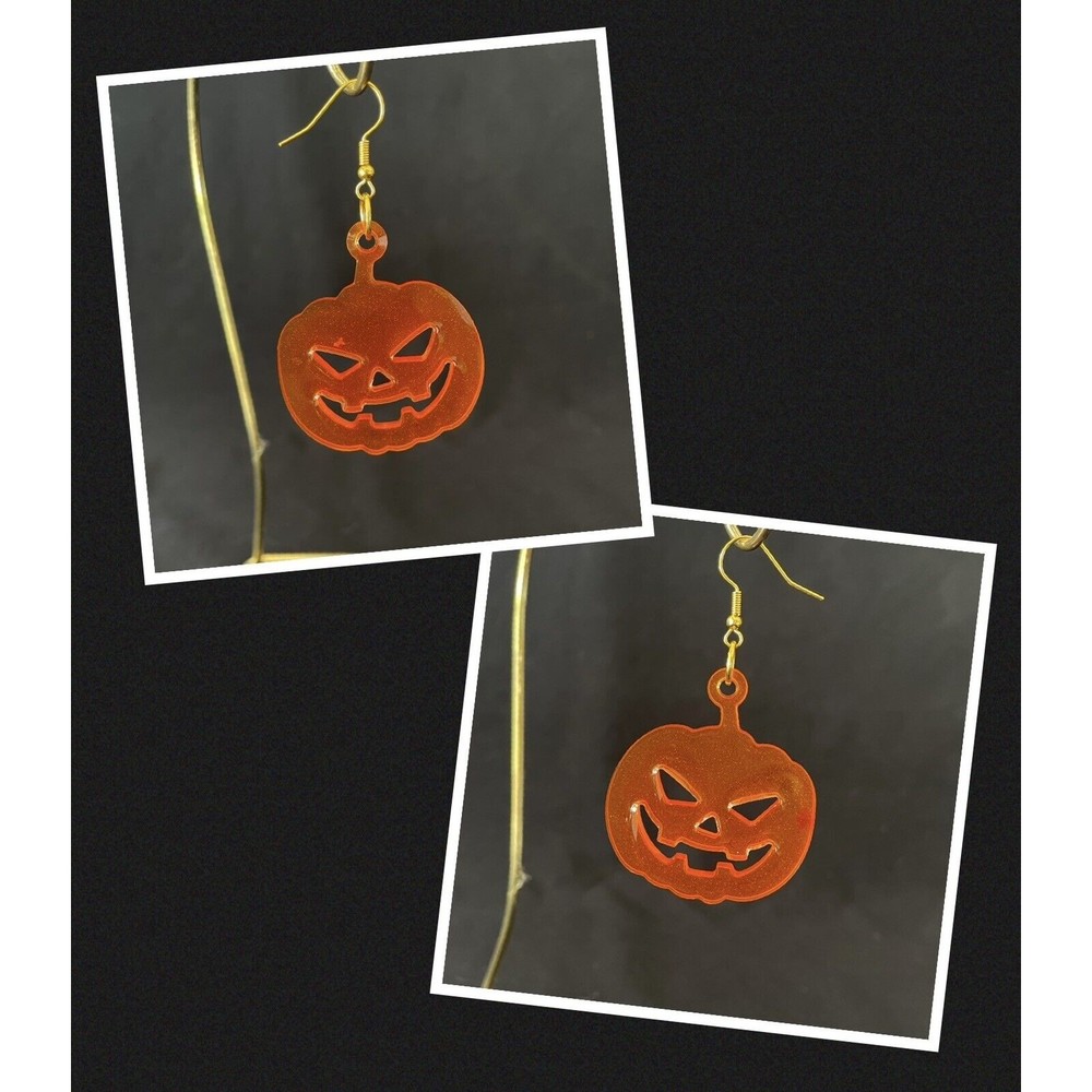 Resin Halloweens Pumpkin Earrings Orange Hand Crafted